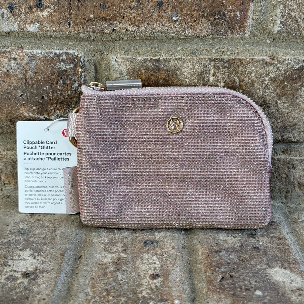 NWT Lululemon Clippable Card Pouch *Glitter In Pink Champagne/Mink/Gold
